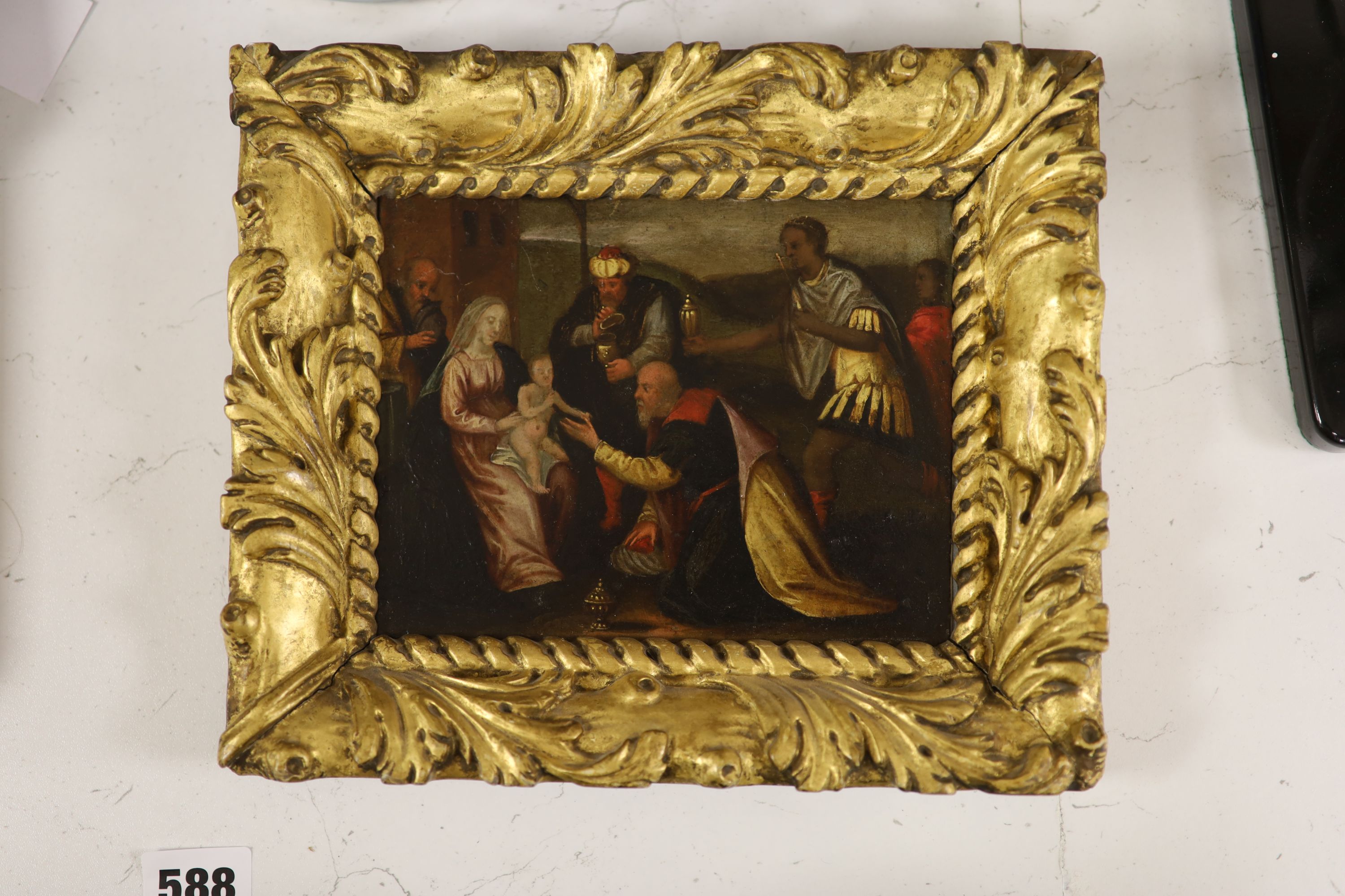 Continental School, oil on panel, Adoration of The Magi, 12 x 16cm